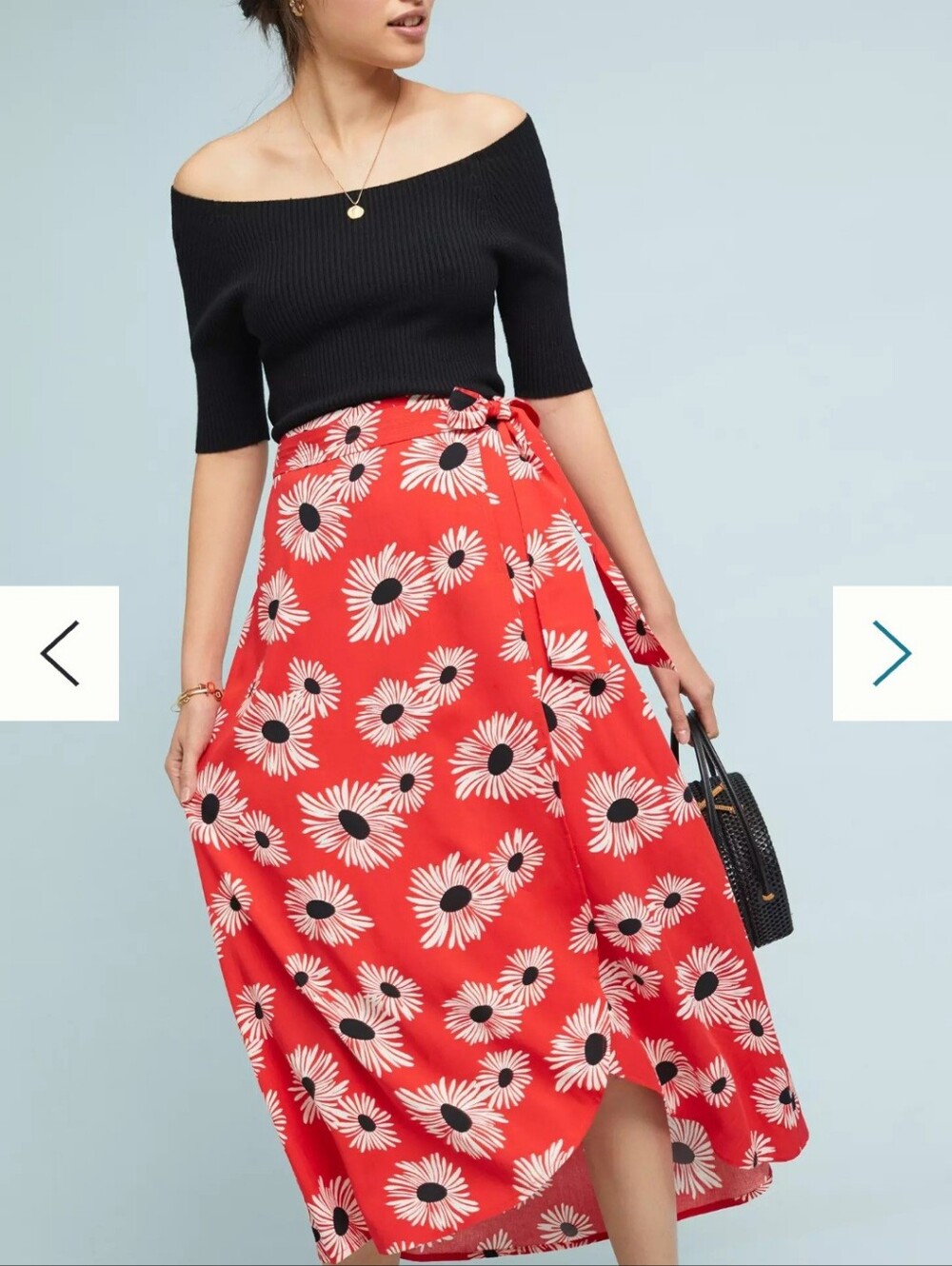 Anthropologie Red Floral Tie-Waist Midi Skirt-Size S